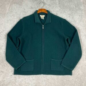 Vintage Talbots Womens Green 100% Wool Zip Up Cardigan Sweater Jacket Size Large